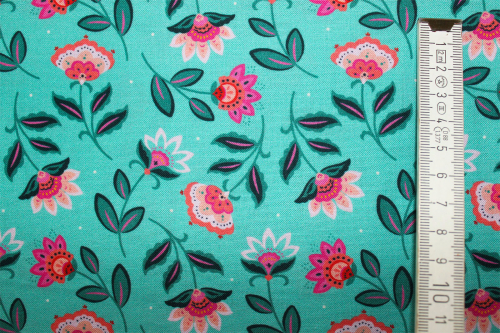 Designer- Baumwollstoff Indian Summer grüntürkis (10 cm)